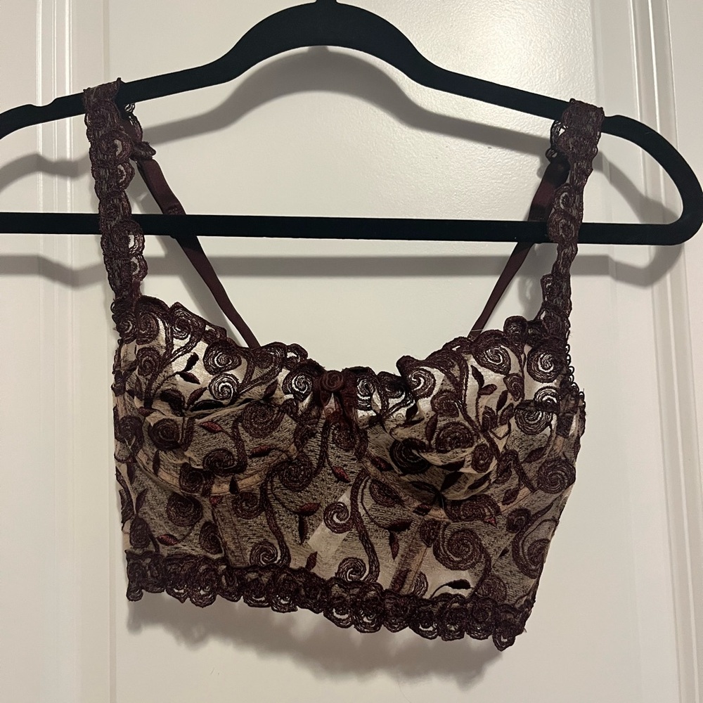 Lace Embroidered Bralette in Deep Brown